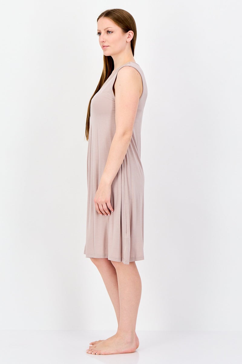 FOREVER 21 Women Sleeveless Textured Sleepwear Dress, Tan - Image 3