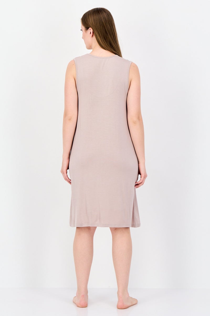 FOREVER 21 Women Sleeveless Textured Sleepwear Dress, Tan - Image 4