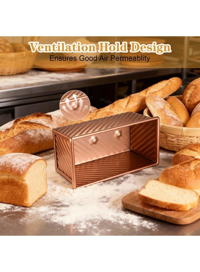 MBJZSL 3 Pcs Pullman Loaf Pan with Lid, 2.2lb/1lb/0.5lb Dough Capacity, Non-Stick Carbon Steel Bread Pans for Homemade Bread Sandwich and Toast, Sourdough Loaf Pan with Lid, Corrugated Toast Mold (Golden） - Image 5
