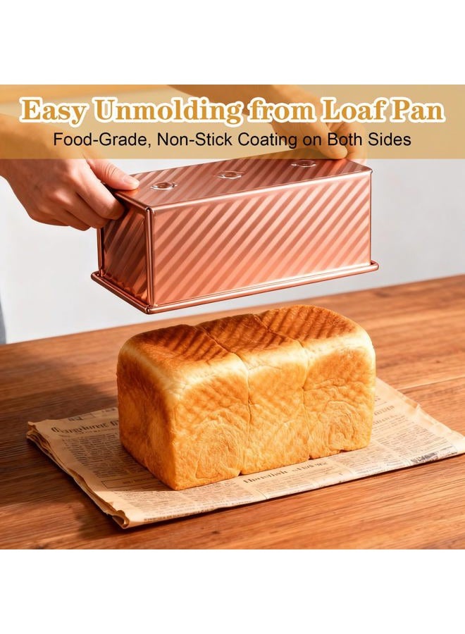MBJZSL 3 Pcs Pullman Loaf Pan with Lid, 2.2lb/1lb/0.5lb Dough Capacity, Non-Stick Carbon Steel Bread Pans for Homemade Bread Sandwich and Toast, Sourdough Loaf Pan with Lid, Corrugated Toast Mold (Golden） - Image 4
