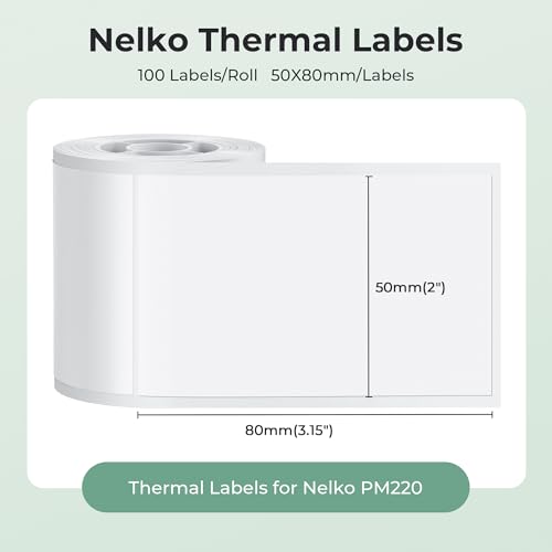 Nelko Thermal Labels for Nelko PM220 Label Maker, 2'' x 3.15'' (50x80mm) Thermal Sticker Label, Waterproof, Multi-Purpose Label Tape, 3 Roll of 100 Self-Adhesive Thermal Paper (White) - Image 2