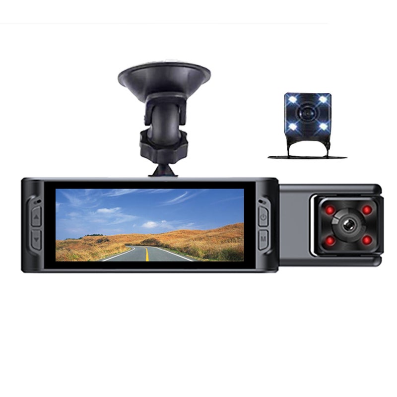 3 Cameras Dash Cam Parking Monitoring Clear Car Rearview Mirror Car Video Recording Camcorder Wide Angle Car Camera Recorder WIFI Interconnection Auto Safety Driving Recorder - Image 2