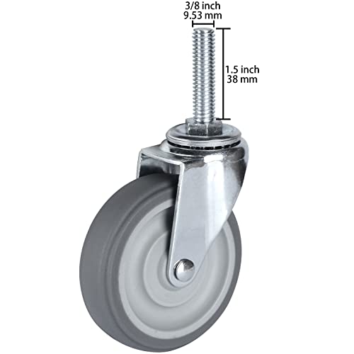 Finnhomy Caster Wheels 3 Inch Set of 4 Heavy Duty Threaded Stem Casters 3/8"-16 x 1-1/2" Swivel Rubber Industrial Castors Premium Wheels for Wire Shelving/Furniture/Carts Load Bearing 720 Lbs Gray - Image 2