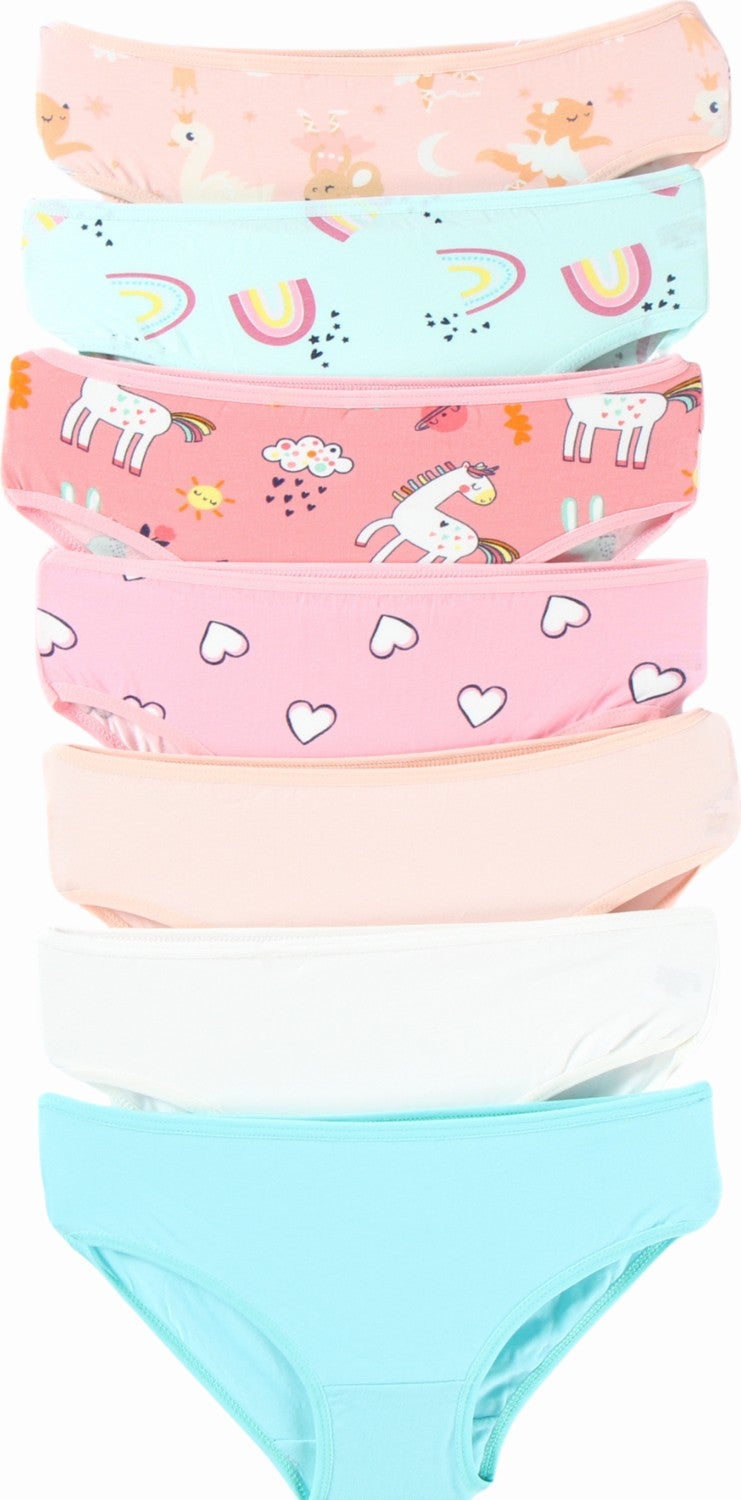 Harika Kids Girls Cotton Printed Patterned Cotton 7 Pack Slip Panties