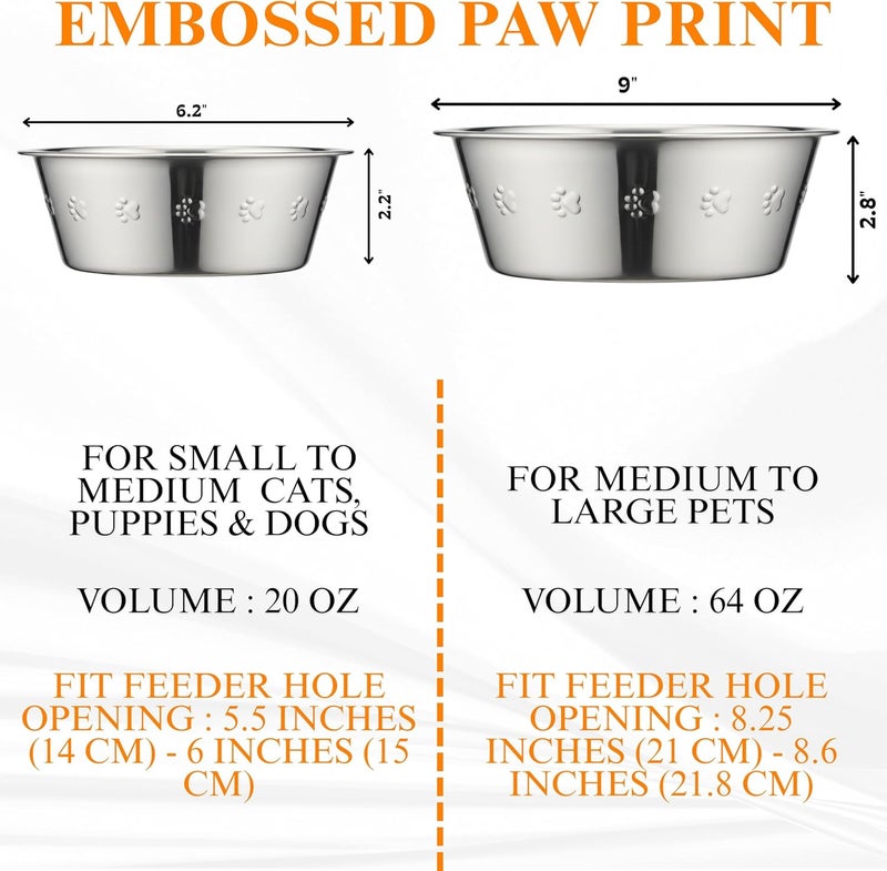 Hell Blues HB Pet Feeder Stainless Steel Dog and Cat Bowls Feeding Replacement Food Bowl for Raised Feeder/Pet Water Metal Bowls (8 Cup (Embossed), Double Pack) - Image 4