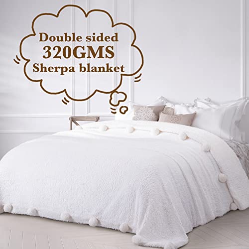 LBRO2M Double Sided Sherpa BlanketKing Size Super Soft Fuzzy Plush Warm Cozy Fluffy Throw Reversible Luxurious Blankets White - Image 3