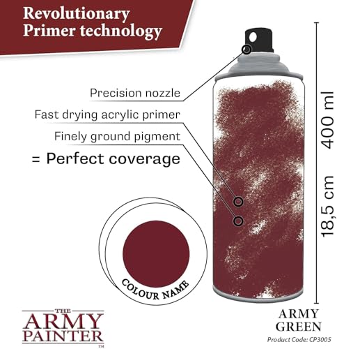 The Army Painter Color Primer Spray Paint, Army Green, 400ml, 13.5oz - Acrylic Spray Undercoat for Miniature Painting - Spray Primer for Plastic Miniatures - Image 3