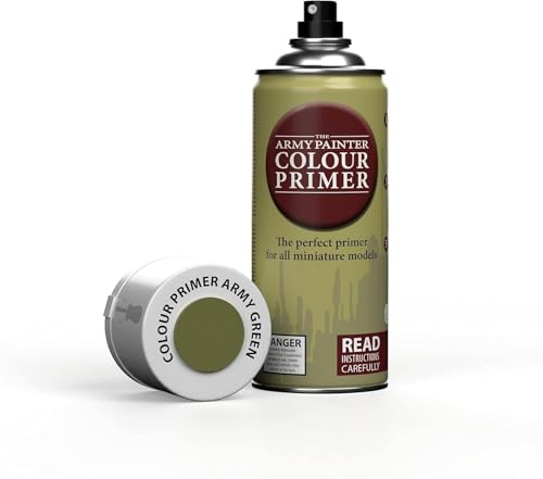 The Army Painter Color Primer Spray Paint, Army Green, 400ml, 13.5oz - Acrylic Spray Undercoat for Miniature Painting - Spray Primer for Plastic Miniatures - Image 1