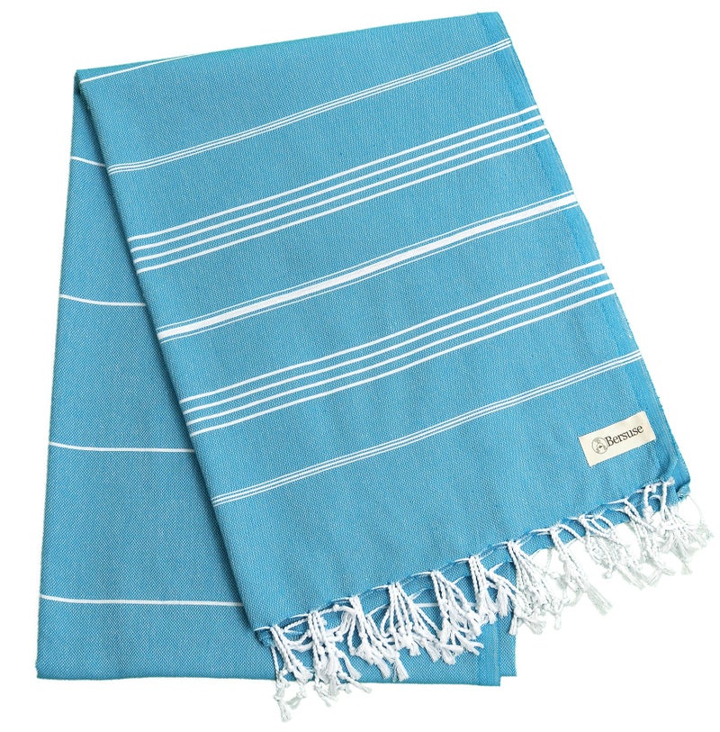 Bersuse Towels Anatolia XL Beach Blanket Throw Blanket Turkish Towel 100% Cotton Extra-Large Quick-Dry Lightweight Premium Peshtemal Towel - 61x82 Inches, Sea Blue - Image 4