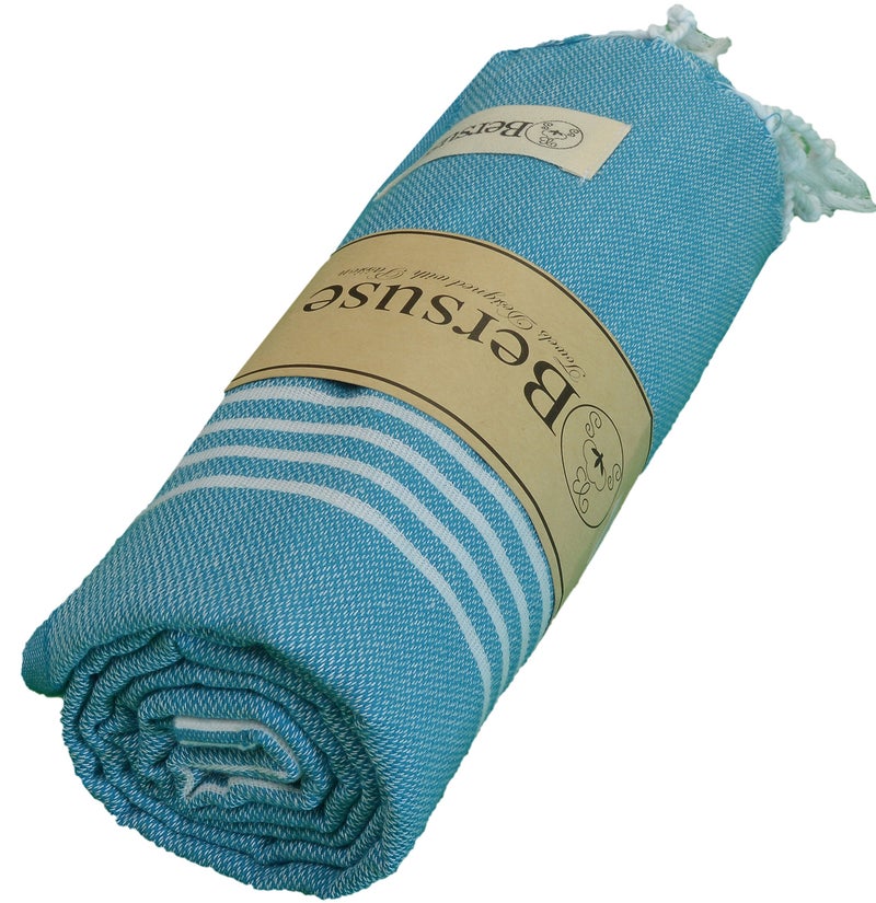 Bersuse Towels Anatolia XL Beach Blanket Throw Blanket Turkish Towel 100% Cotton Extra-Large Quick-Dry Lightweight Premium Peshtemal Towel - 61x82 Inches, Sea Blue - Image 2