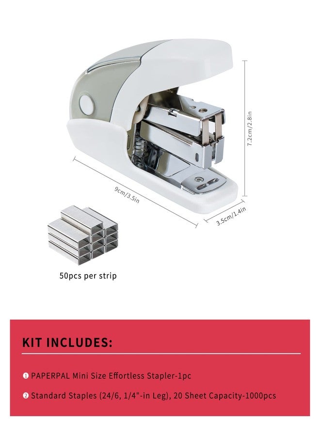PAPERPAL Effortless Mini Stapler Set, 20 Sheet Capacity, Integrated Remover & Staple Storage, Holds 1/4" Staples, Includes 1000 Staples, Lightweight, Office, School & Daily Use, White - Image 2
