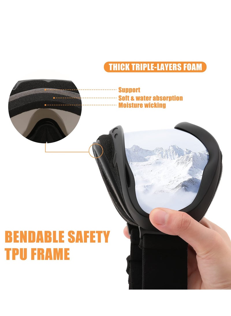 SYOSI Sports Ski Goggles, Snowboard Anti-Fog Mirrored Snow Goggles OTG UV Protection Foam Anti-Scratch Dustproof for Women Men Youth - Image 3
