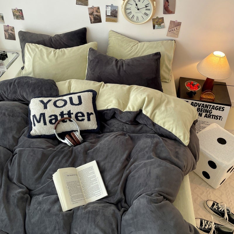 طقم ملا bedding فاخر من مخمل الحليب - ملاءة وملاءة مطابقة وغطاء لحاف | ناعم ودافئ ومضاد للحساسية