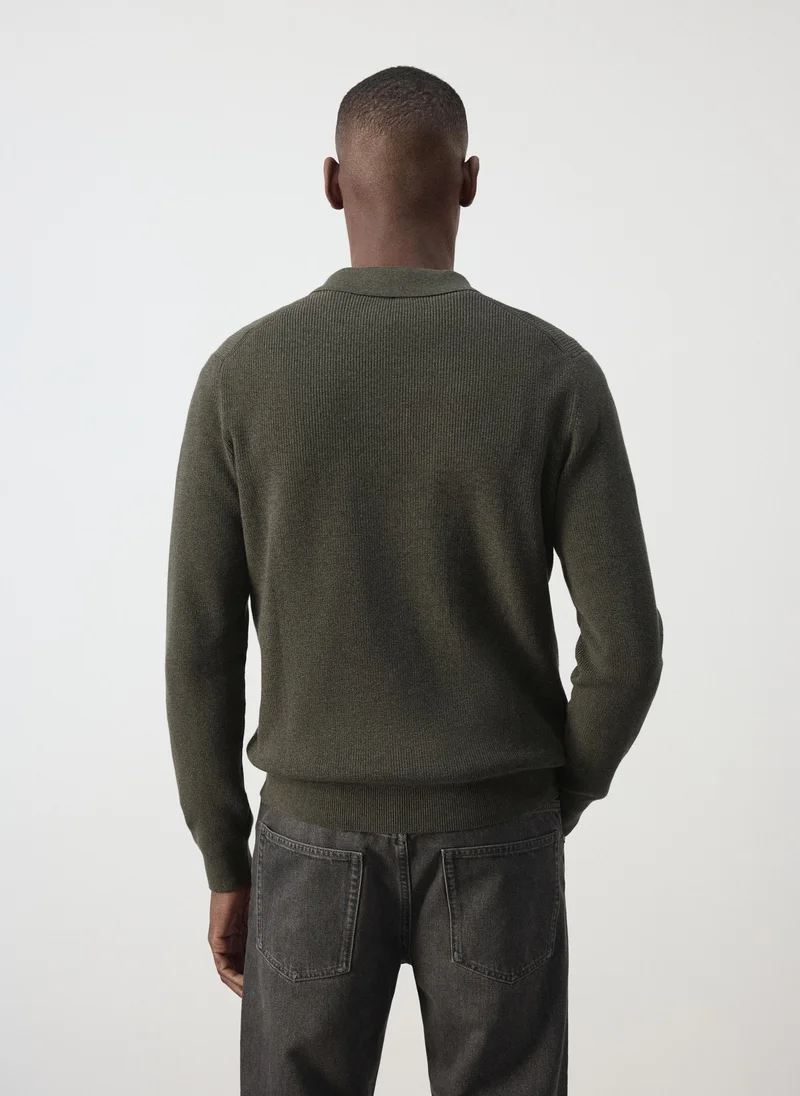 Mango Man 39-DARK CAZA 100% Cotton Ribbed Knit Polo Shirt for Men | Best Price UAE