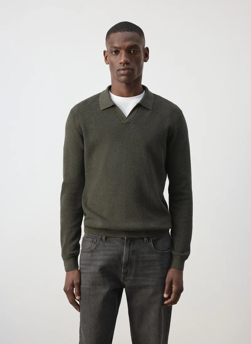 100% Cotton Ribbed Knit Polo Shirt