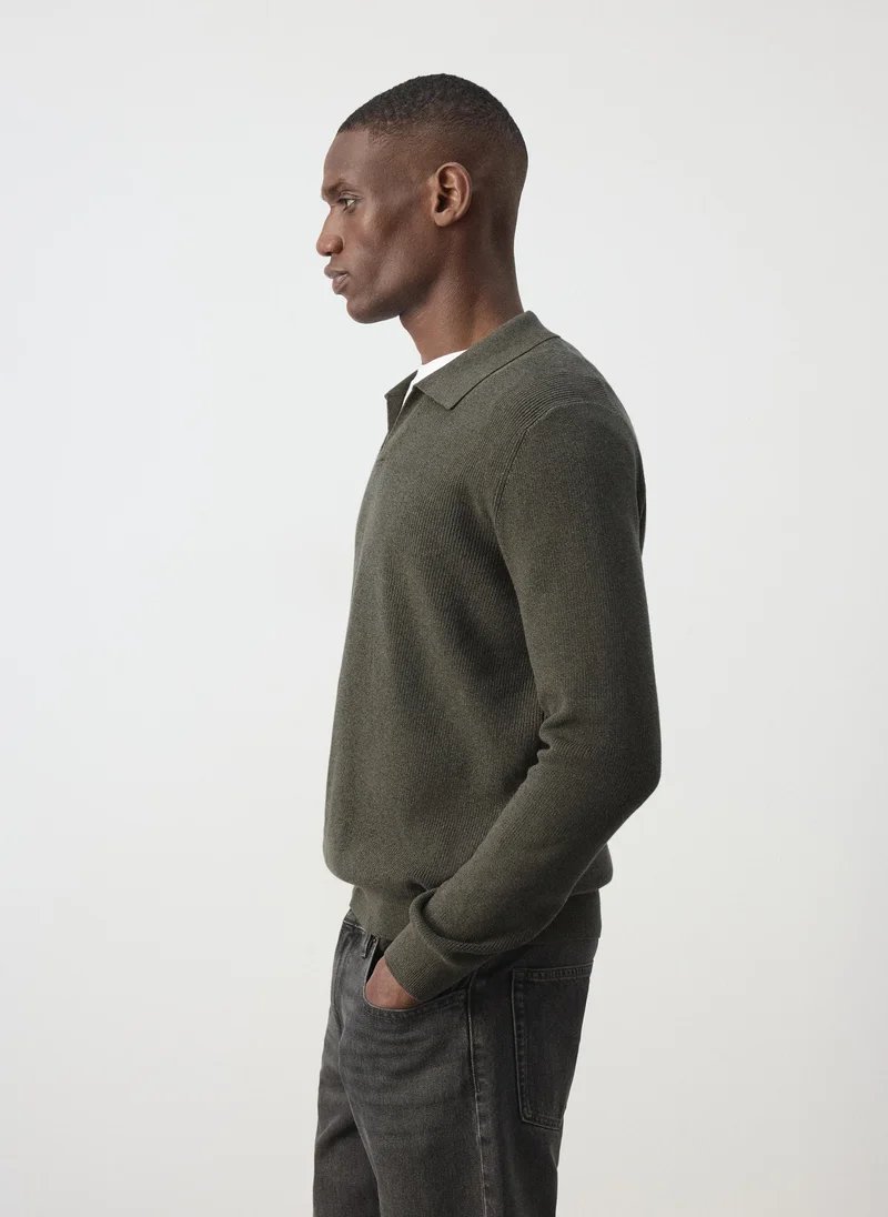 Mango Man 39-DARK CAZA 100% Cotton Ribbed Knit Polo Shirt for Men | Best Price UAE