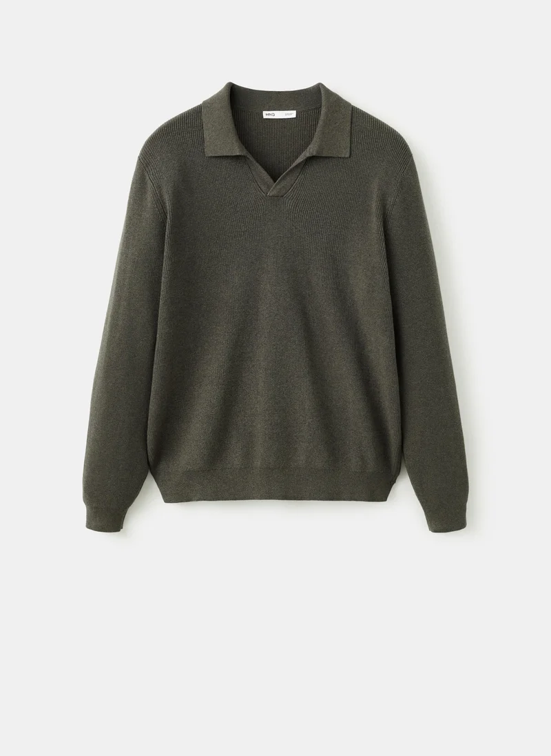 Mango Man 39-DARK CAZA 100% Cotton Ribbed Knit Polo Shirt for Men | Best Price UAE