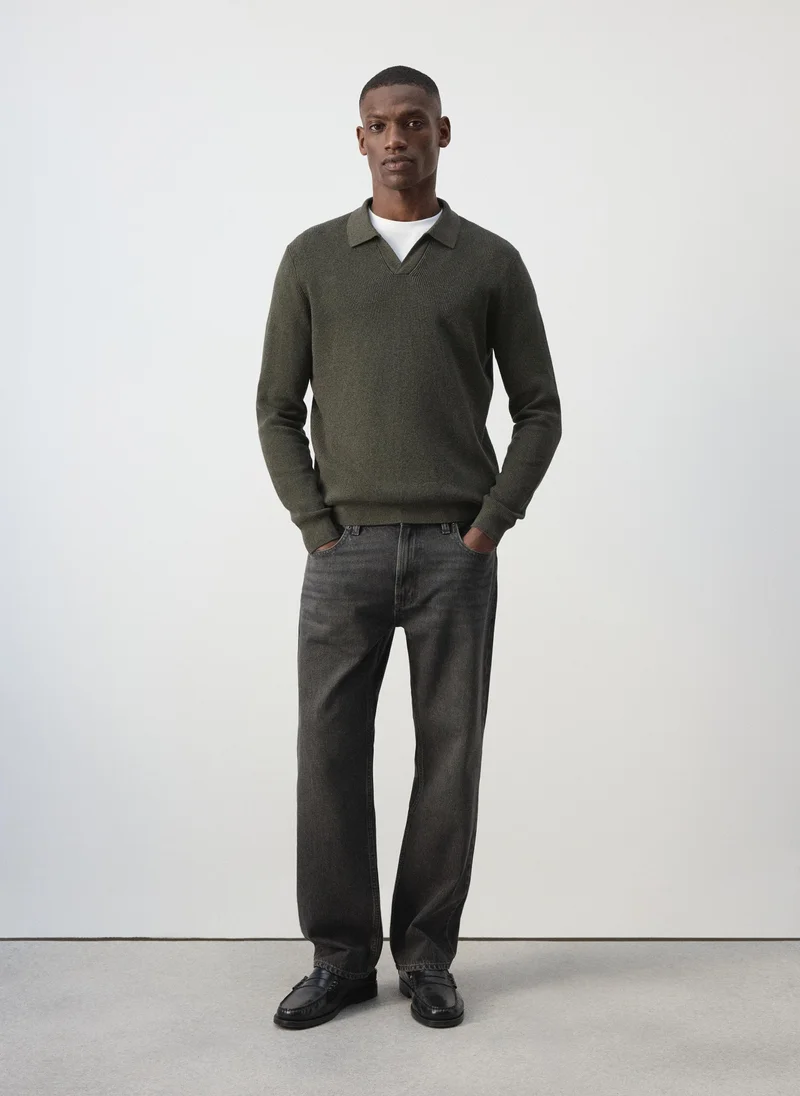 Mango Man 39-DARK CAZA 100% Cotton Ribbed Knit Polo Shirt for Men | Best Price UAE