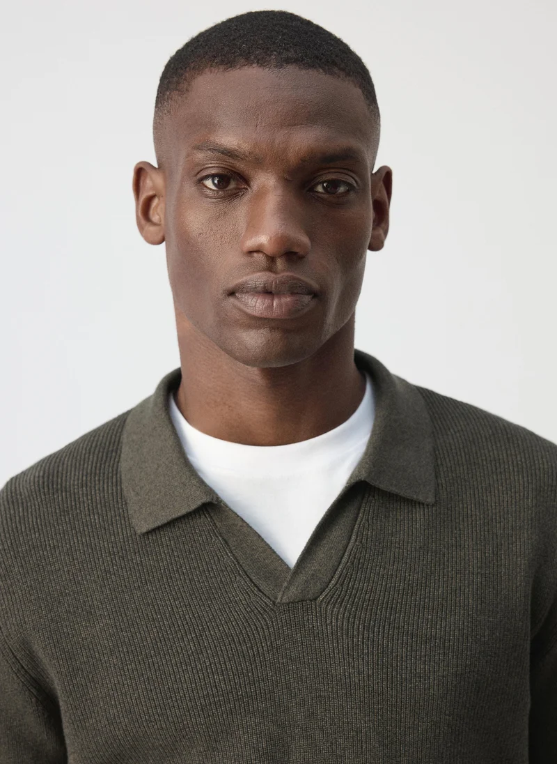 Mango Man 39-DARK CAZA 100% Cotton Ribbed Knit Polo Shirt for Men | Best Price UAE