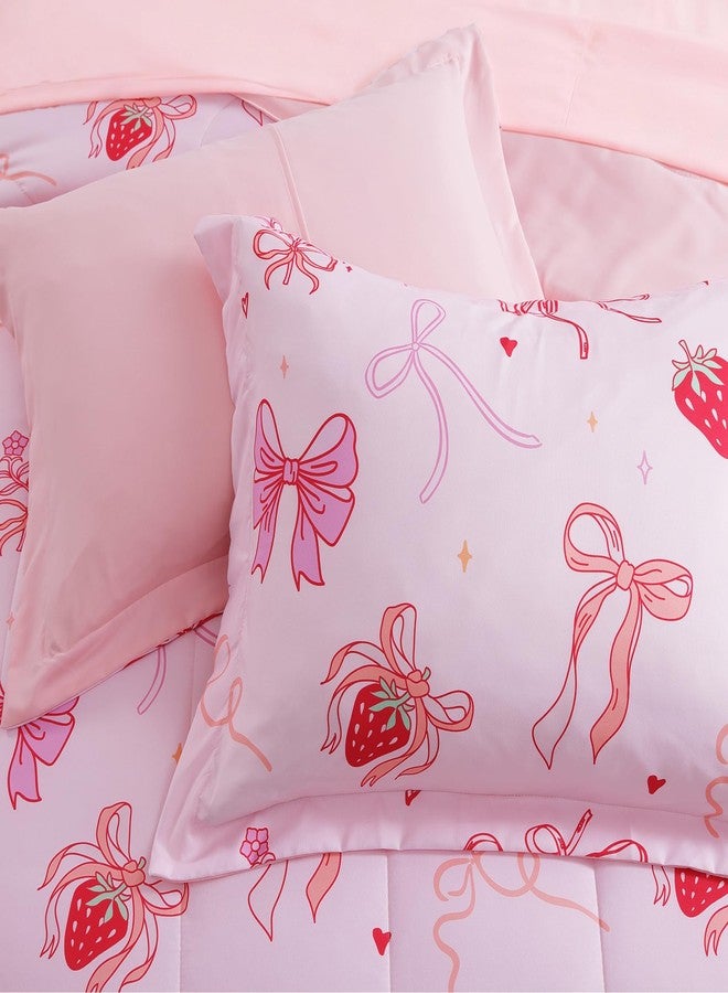 Wink Deer Twin Comforter Set for Girls-3 Pieces Pink Bow Twin Bedding Sets for Kids,1 Comforter,1 Sham and 1 Decor Pillow - Image 5