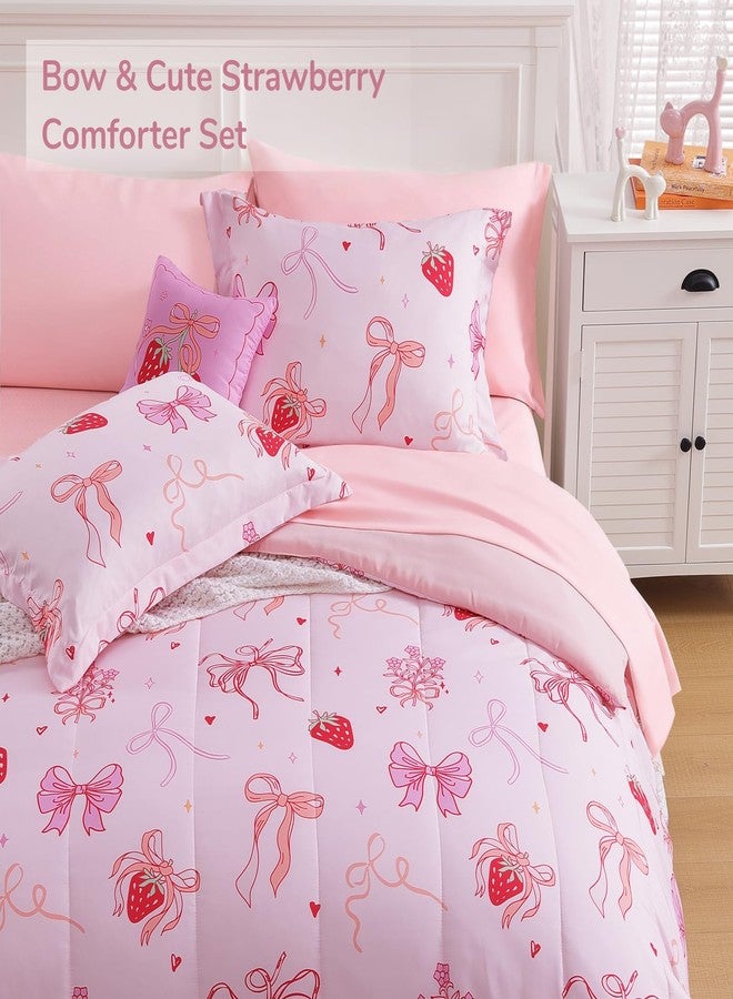 Wink Deer Twin Comforter Set for Girls-3 Pieces Pink Bow Twin Bedding Sets for Kids,1 Comforter,1 Sham and 1 Decor Pillow - Image 4
