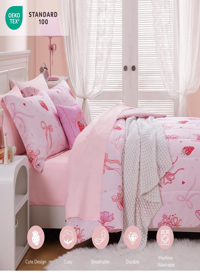 Wink Deer Twin Comforter Set for Girls-3 Pieces Pink Bow Twin Bedding Sets for Kids,1 Comforter,1 Sham and 1 Decor Pillow - Image 3