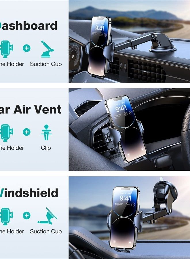 VICSEED Cell Phone Holder Car [Anti-UV Powerful Suction Cup][Thick Cases & Big Phones Friendly] Universal Car Phone Holder Mount Dashboard Windshield Air Vent Phone Mount for Car for iPhone 14/13/12 - Image 2