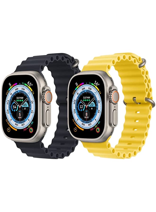 IAF Silicone Ocean Band Strap Black Silicone Ocean Band Strap Yellow Set of 2 for Apple Watch Ultra 8 49mm