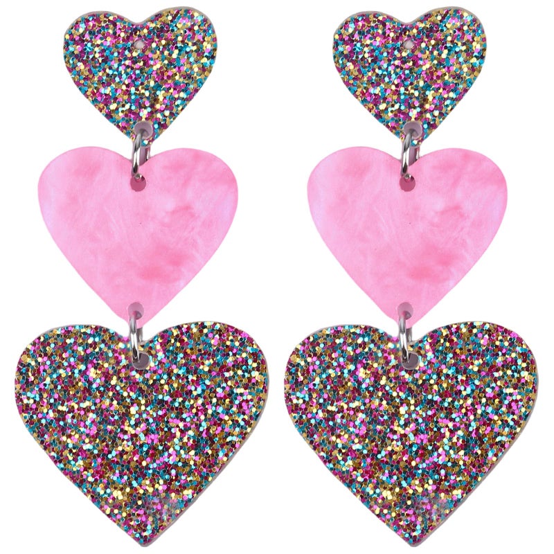 AIZIXIN Glitter Rainbow Heart Earrings Dangle Valentine's Day Earrings,Acrylic Cute Love Dangling Heart Shaped Earrings for Women Gift. - Image 1