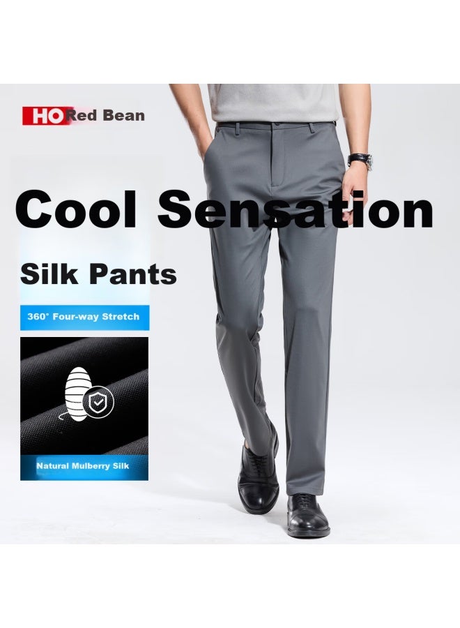 Hodo Hodo Men's Business Pants With Mulberry Silk & Cool Breathable Fabric Smooth Straight-leg Solid Color Summer Casual Pants - Image 3