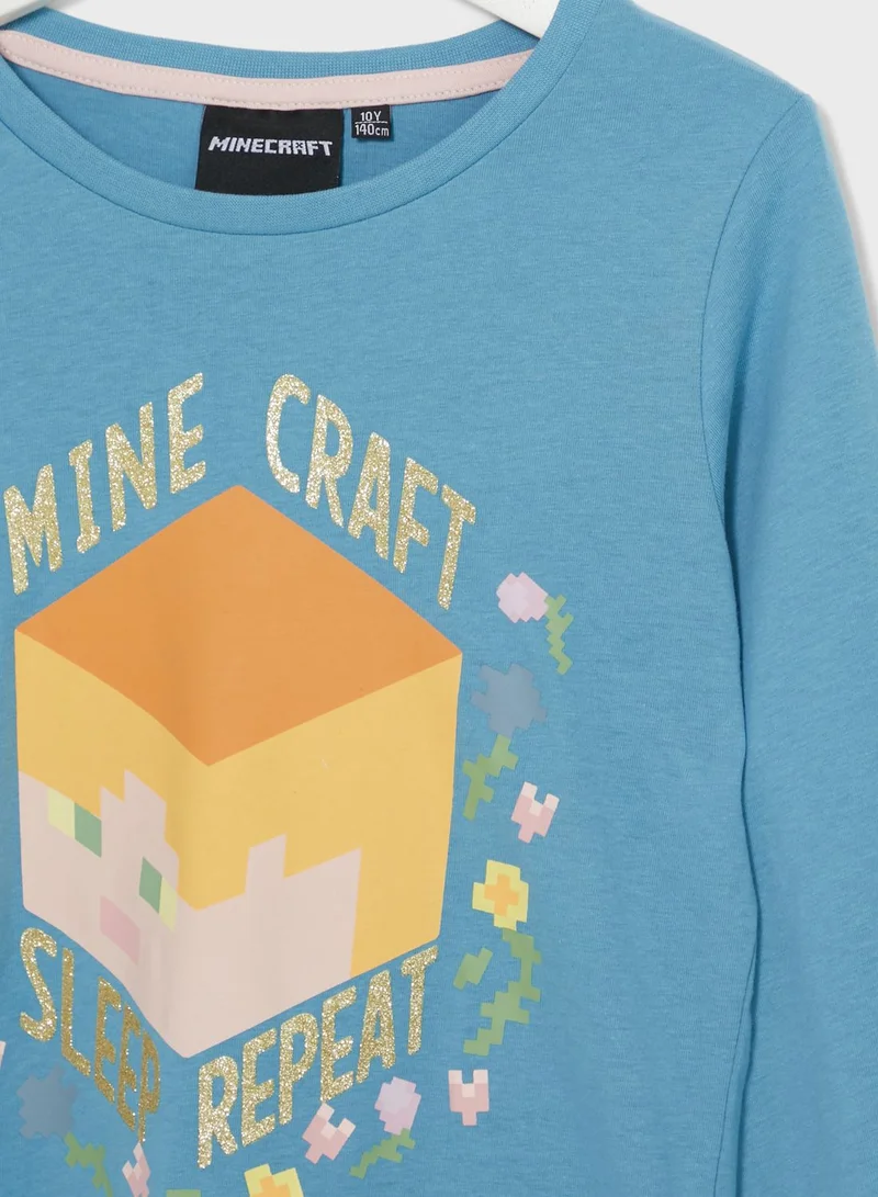MINECRAFT Minecraft Girls  Printed Long Sleeve T-Shirt