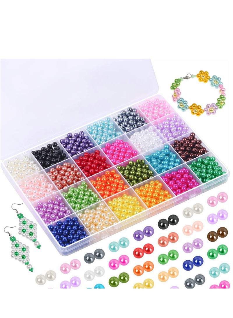 Excefore Pearl Beads for Jewelry Making, 1680PCS 6mm Round Pearl Beads Colorful Loose Spacer Beads with Hole for DIY Craft Bracelet Necklace Earrings - Image 1
