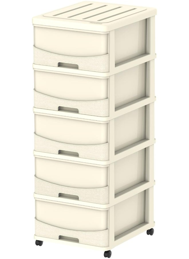 Cosmoplast Cosmoplast Cedargrain 5 Tiers Storage Cabinet With Drawers and Wheels, Off White  - Image 1