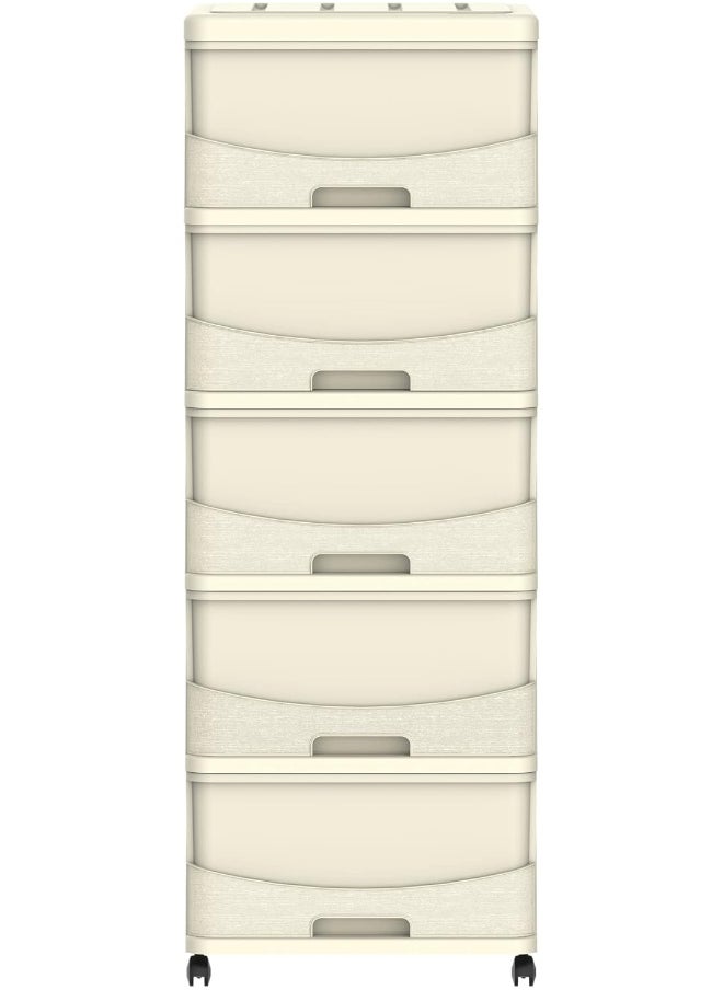 Cosmoplast Cosmoplast Cedargrain 5 Tiers Storage Cabinet With Drawers and Wheels, Off White  - Image 5