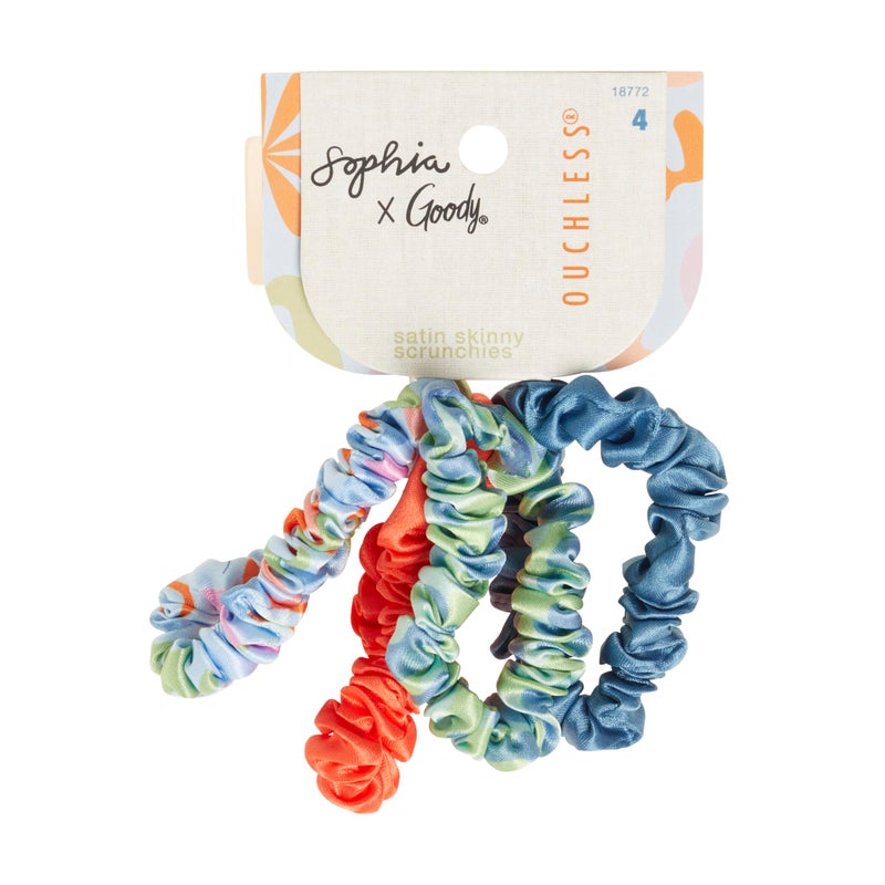 Goody X Sophia Yeshi Hair Ties, Ouchless Satin Scrunchies, Damage Free Scrunchies, Thin & Frizz-Free Hold, Gentle Styling Accessories for Women, Men & Family, All Hair Types, Multicolor, 4 Ct - Image 1