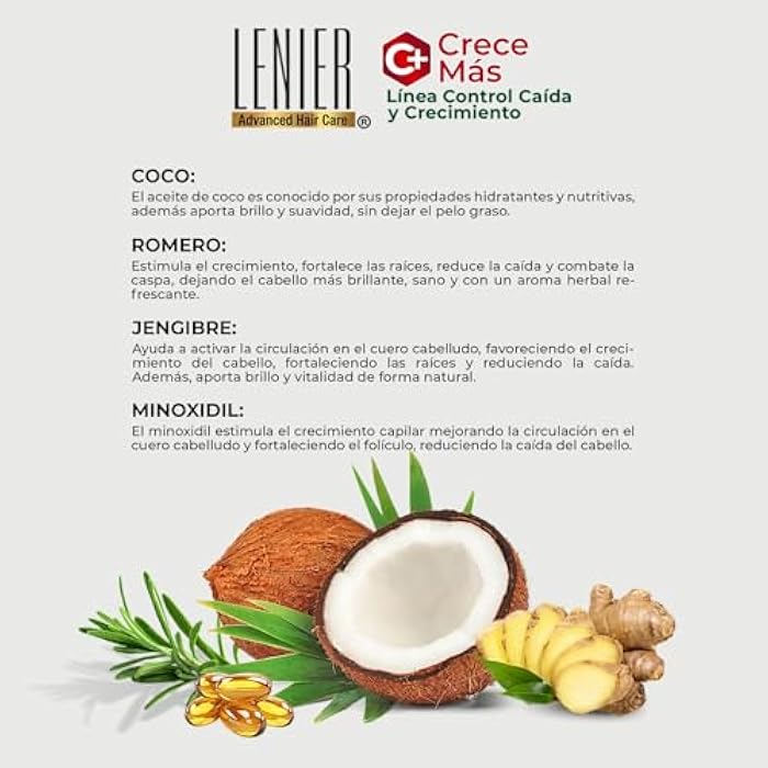 Lenier Shampoo Crece Más – Promotes Hair Growth & Control Fall | With Coconut Oil, Rosemary & Ginger | Clean & Refreshing | Sulfate-Free, Salt-Free, Paraben-Free 17 oz - Image 5