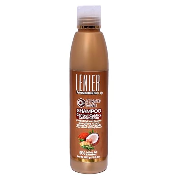 Lenier Shampoo Crece Más – Promotes Hair Growth & Control Fall | With Coconut Oil, Rosemary & Ginger | Clean & Refreshing | Sulfate-Free, Salt-Free, Paraben-Free 17 oz - Image 1