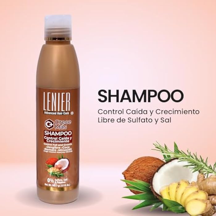Lenier Shampoo Crece Más – Promotes Hair Growth & Control Fall | With Coconut Oil, Rosemary & Ginger | Clean & Refreshing | Sulfate-Free, Salt-Free, Paraben-Free 17 oz - Image 2