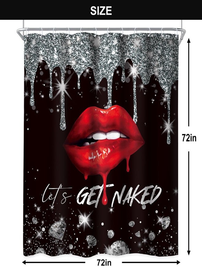 Newsely Black Silver Diamonds Shower Curtain 72Wx72L Inch Red Lips (No Glitter) Luxury Aesthetic Elegant Get Naked Girly Women Bathroom Set Modern Waterproof Bath Decoration Accessories Home Decor - Image 5