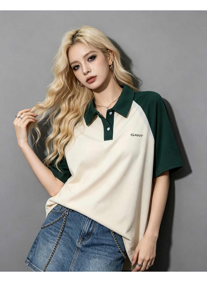 GANT Unisex Short Sleeve Raglan Polo Shirt Casual Daily Wear Off‑White Dark Green - Image 4