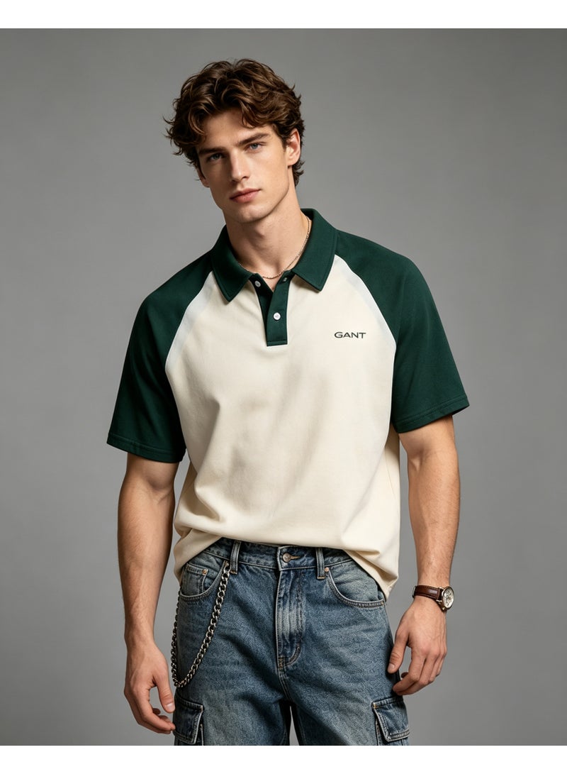 GANT Unisex Short Sleeve Raglan Polo Shirt Casual Daily Wear Off‑White Dark Green - Image 1