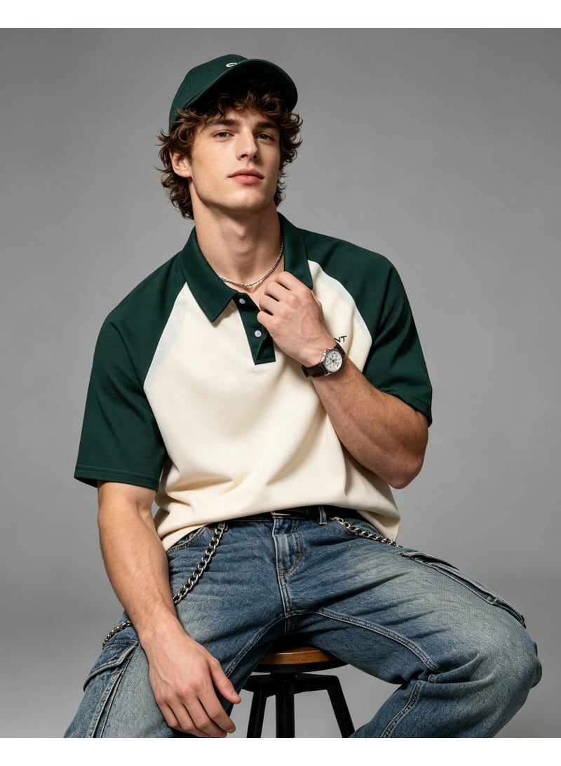 GANT Unisex Short Sleeve Raglan Polo Shirt Casual Daily Wear Off‑White Dark Green - Image 5