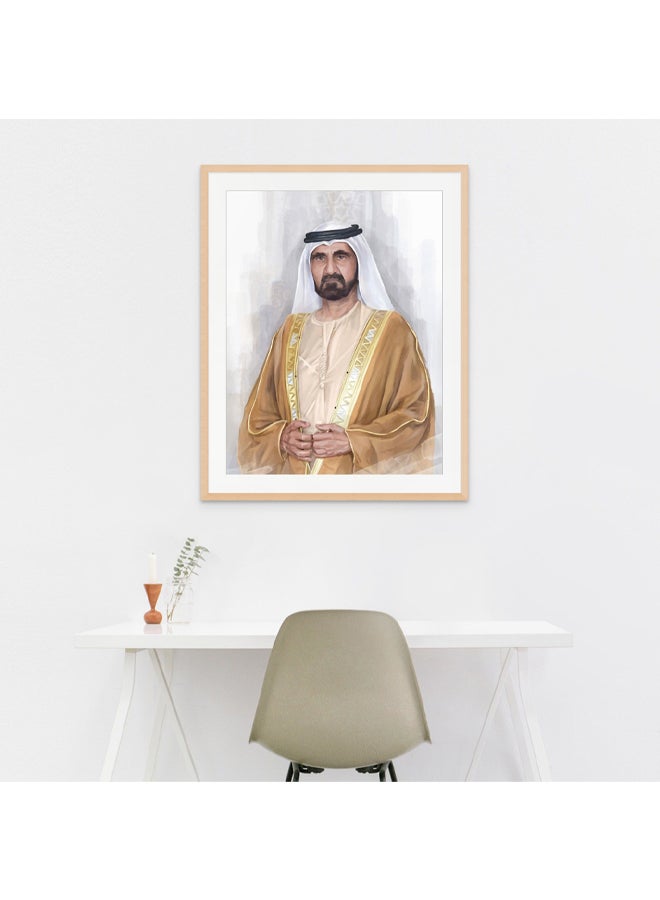 Art Decor Framed Fine Art of Sheikh Mohammed Bin Rashid Al Maktoum Portrait UAE Wall Art with Matt Board Print Wall Decor for Home Living Room Office and Gifting - Image 3