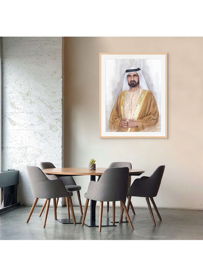 Art Decor Framed Fine Art of Sheikh Mohammed Bin Rashid Al Maktoum Portrait UAE Wall Art with Matt Board Print Wall Decor for Home Living Room Office and Gifting - Image 2