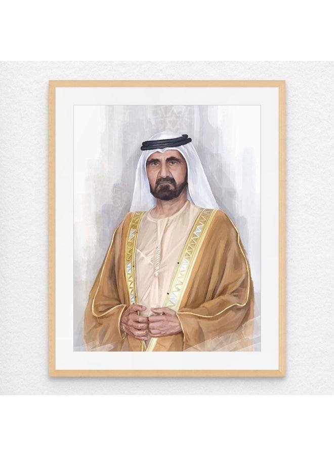 Art Decor Framed Fine Art of Sheikh Mohammed Bin Rashid Al Maktoum Portrait UAE Wall Art with Matt Board Print Wall Decor for Home Living Room Office and Gifting - Image 1