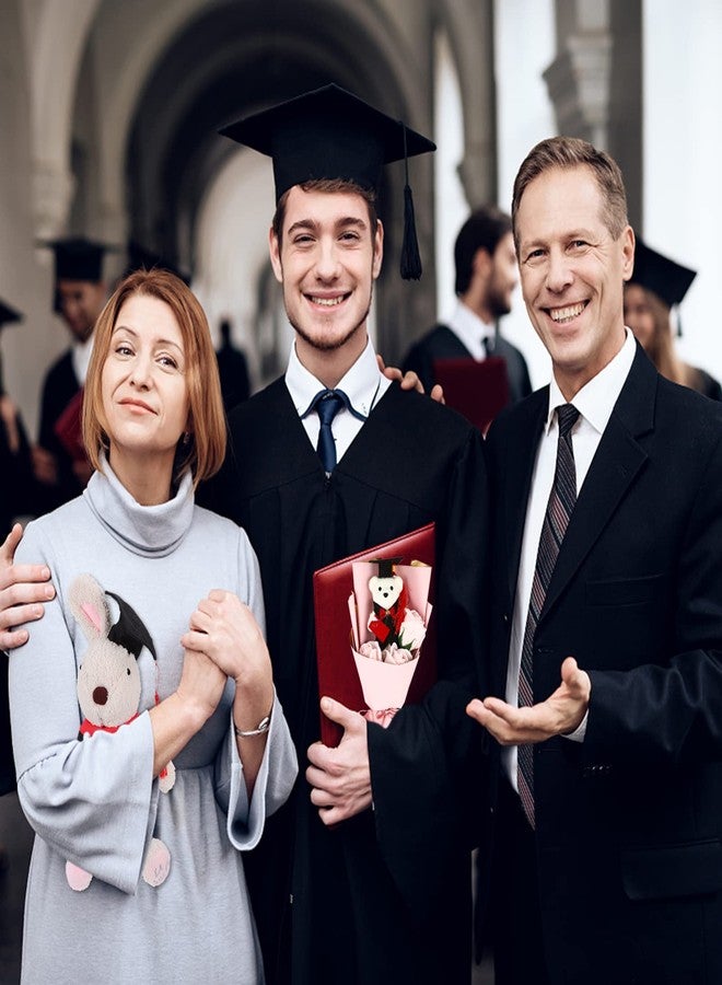 اليبيس باقة دب للتخرج: دمية دب وردية مخملية مزينة بالورود - باقة زهور دائمة لحفلات التخرج في رياض الأطفال وحفلات المدارس (وردي، 14.15 بوصة) - Image 3