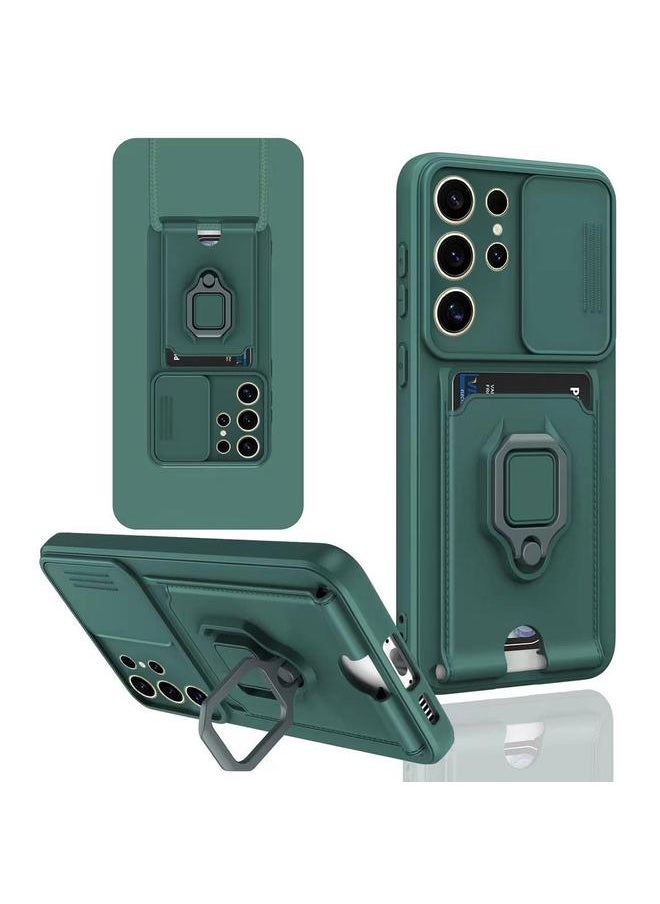erorex - For Samsung Galaxy S25 Ultra 5G Sliding Camshield Magnetic Card Holder Silicone Phone Case(Dark Night Green) - Image 1