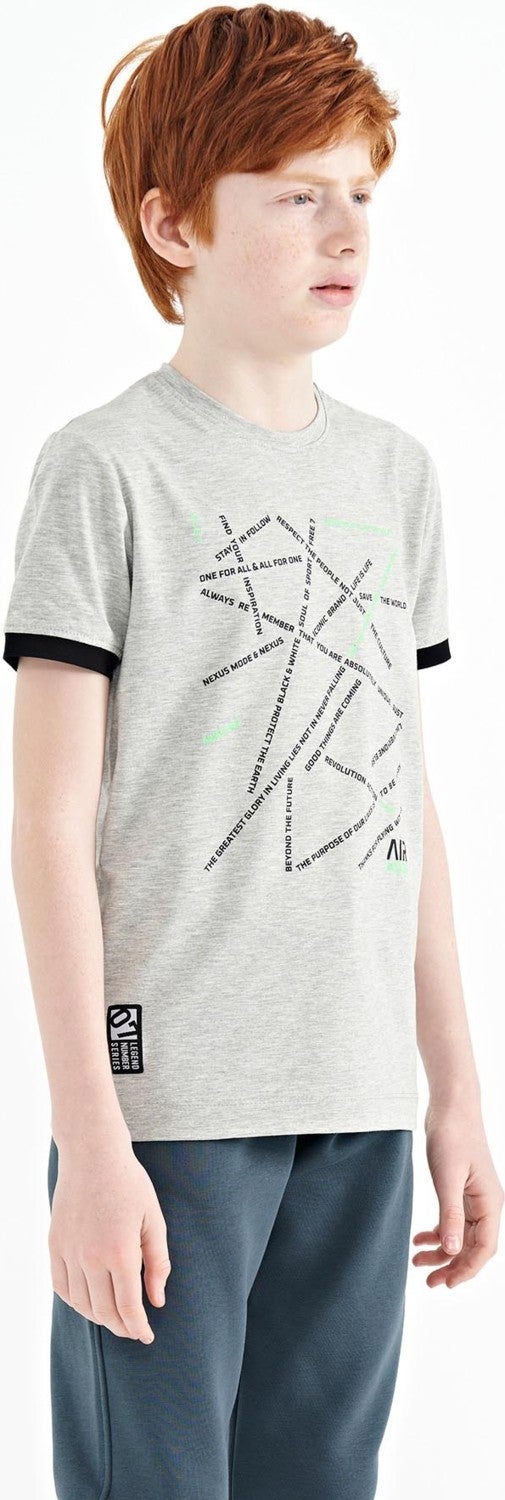 Tommy Life Gray Melange Minimal Text Printed Standard Pattern O Neck Boy T-Shirt - 11132 - Image 4
