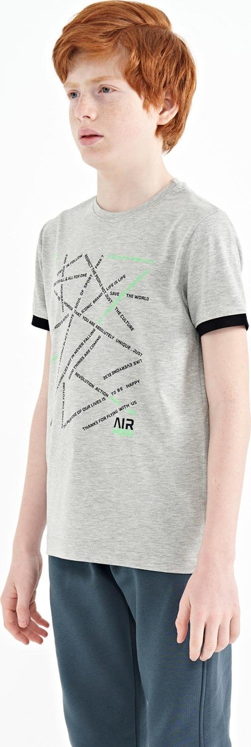 Tommy Life Gray Melange Minimal Text Printed Standard Pattern O Neck Boy T-Shirt - 11132 - Image 5
