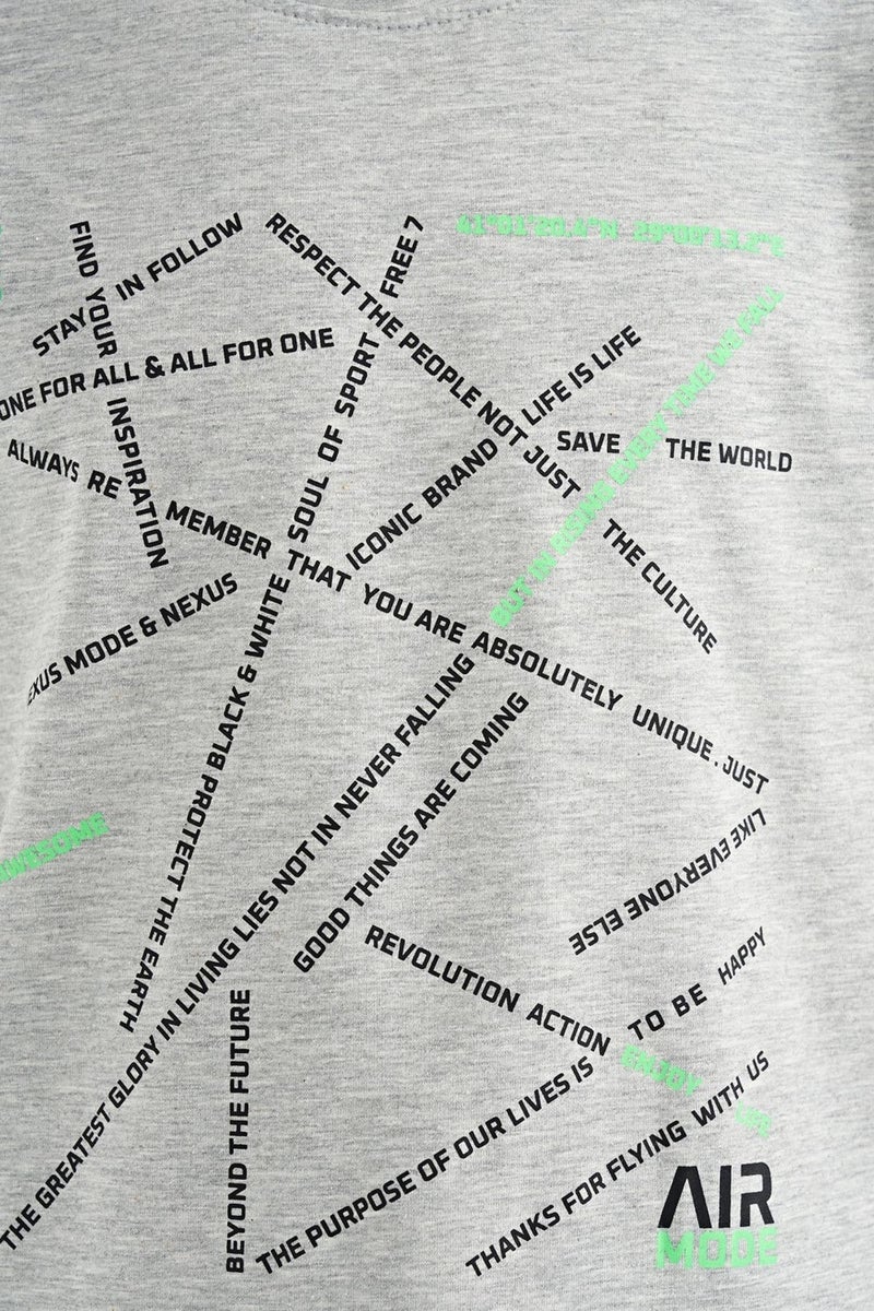 Tommy Life Gray Melange Minimal Text Printed Standard Pattern O Neck Boy T-Shirt - 11132 - Image 2